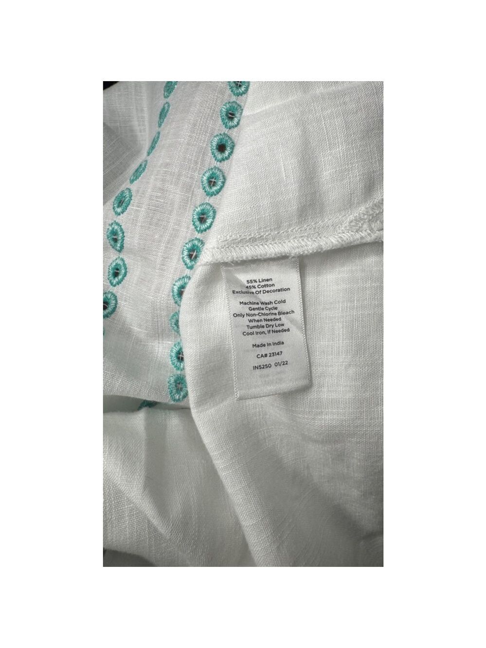 Women's Talbots Top Size M Linen/Cotton Blend White Embroidered - Picture 8 of 8